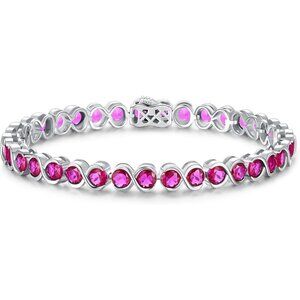 Jul-Ruby Birthstone 925 Sterling Silver 7 Inch Infinity Tennis Bracelet
